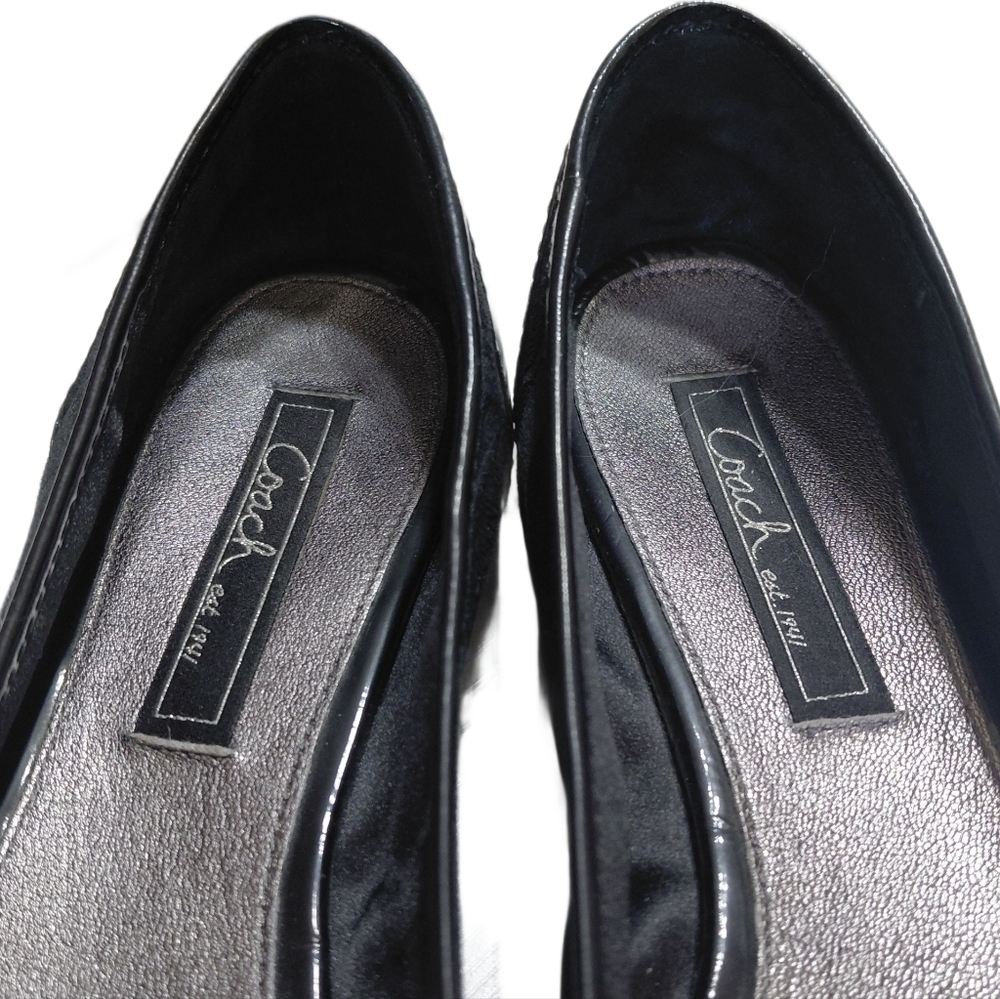 Coach Poppy Black Jacquard Flats with Floral Rhinestone Detail Size 9.5 - Picture 4 of 11